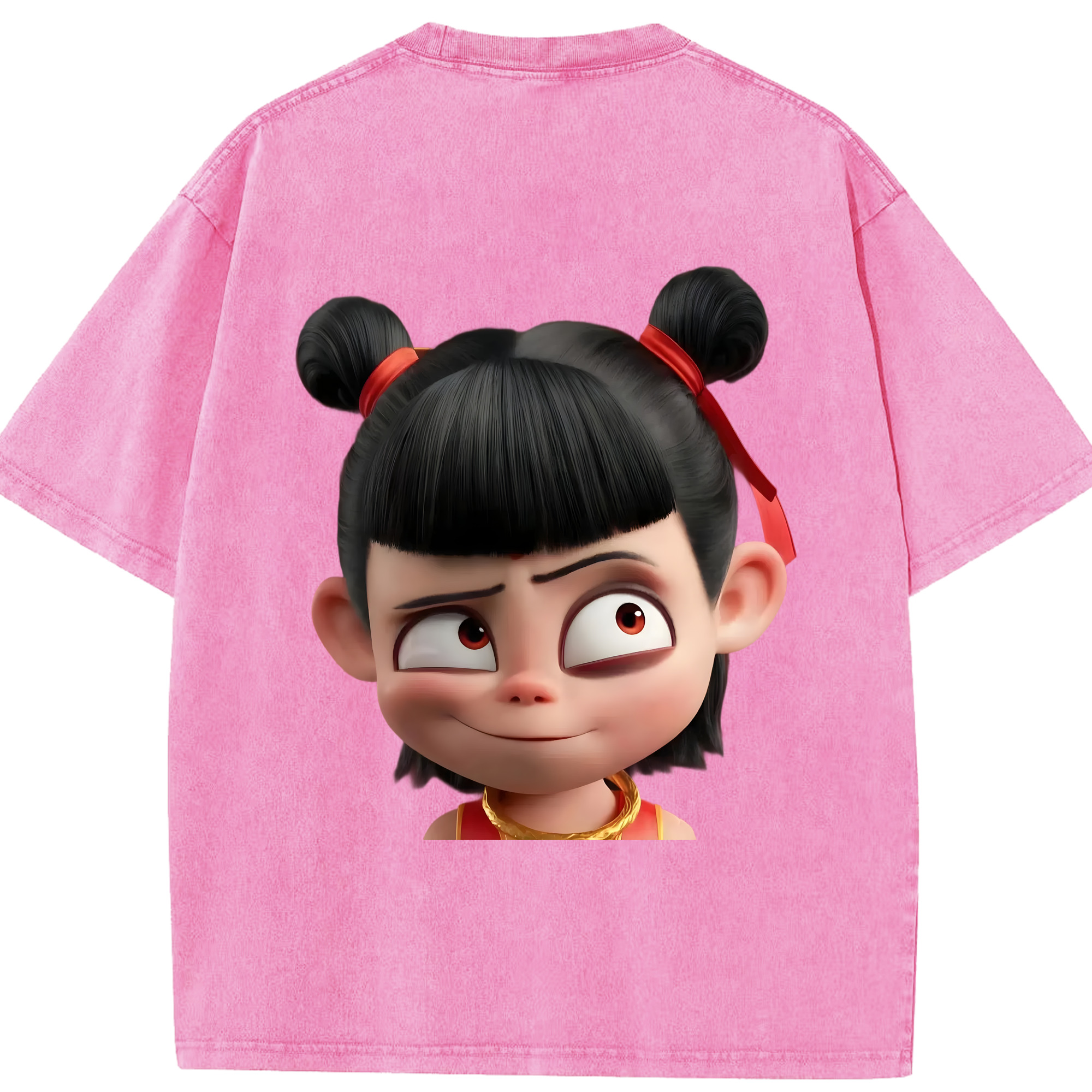 （画像用） Ne Zha 2 ナタ 魔童の大暴れ 綿100% ヴィンテージ風 半袖Tシャツ（背面プリント）